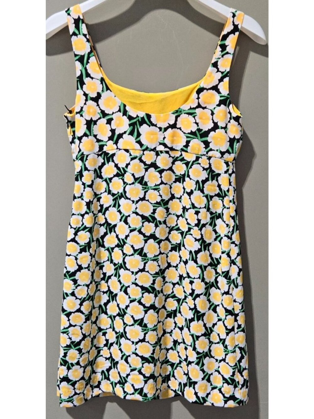 Diane Von Furstenberg Yellow & Black Poppy Floral Mini Shift Dress - Size 00 XXS - Picture 5 of 9